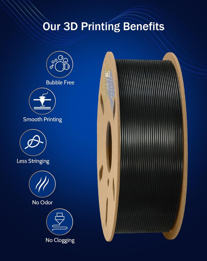 DURAMIC 3D PETG Filament 1.75mm Black, 3D Printing Filament 1kg Spool(2.2lbs), Black Filament 1.75mm Dimensional Accuracy +/- 0.05 mm Non-Tangling Non-Clogging Non-Stringing - Image 2